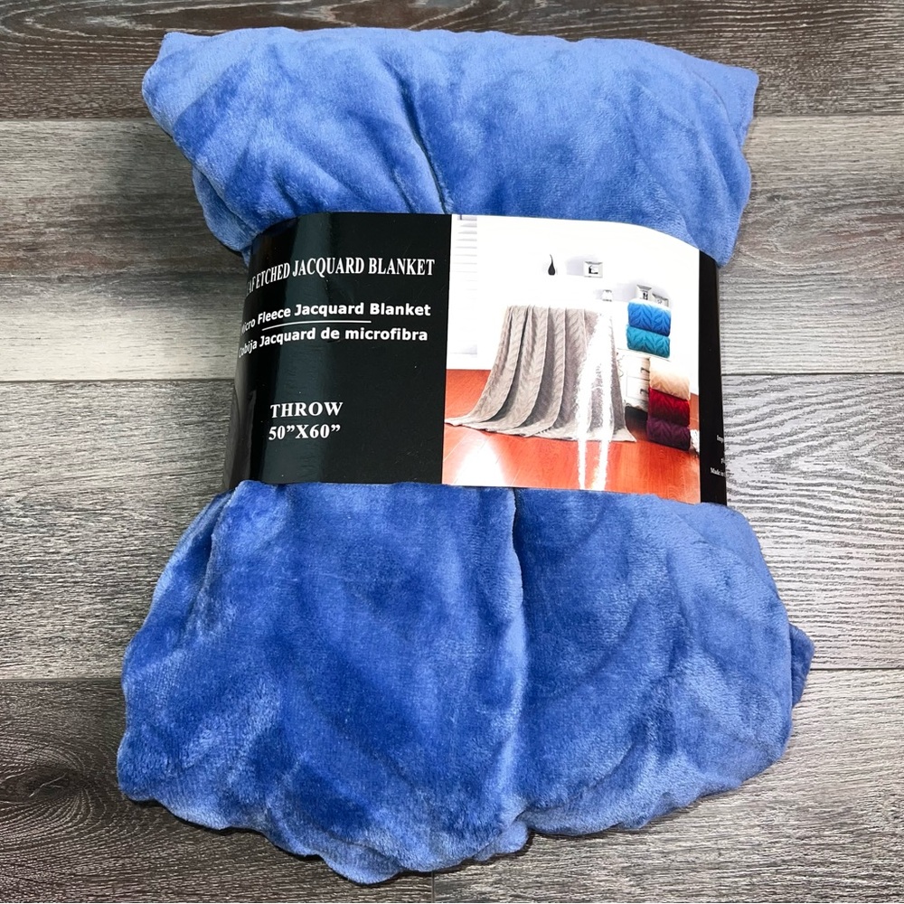 Noble House Embossed Solid Blue Blanket, 100% Polyester, 50x60in, SO SOFT